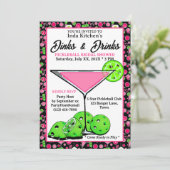 Pickleball Bridal Shower Dinks & Drinks Pink Black 招待状 (スタンド正面)