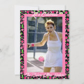 Pickleball Bridal Shower Dinks & Drinks Pink Black 招待状 (裏面)