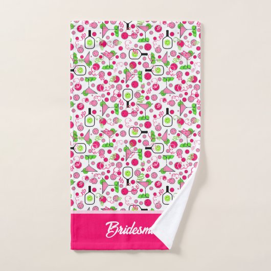 Pickleball Bridal Shower Dinks & Drinks Pink Cosmo ハンドタオル (ハンドタオル)