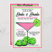 Pickleball Bridal Shower Dinks & Drinks Pink Cosmo 招待状 (正面/裏面)