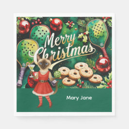 Pickleball Christmasをテーマにした猫好き スタンダードランチョンナプキン