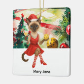 Pickleball Christmasをテーマにした猫好き セラミックオーナメント (左)