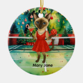 Pickleball Christmasをテーマにした猫好き セラミックオーナメント (正面)