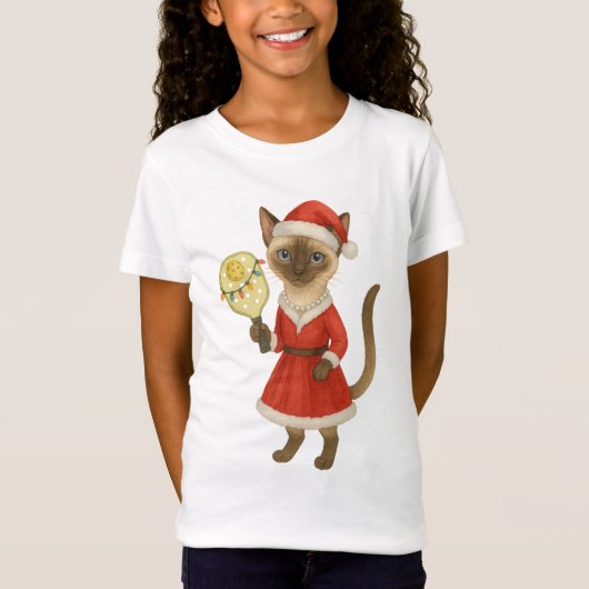 Pickleball Christmasをテーマにした猫好き Tシャツ (正面)