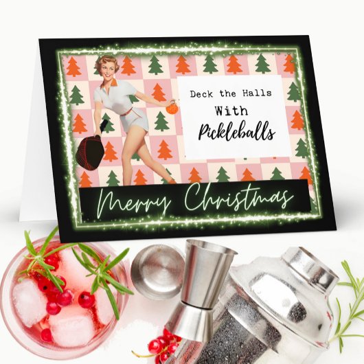 Pickleball Christmas Card - Funny - Retro For Her カード
