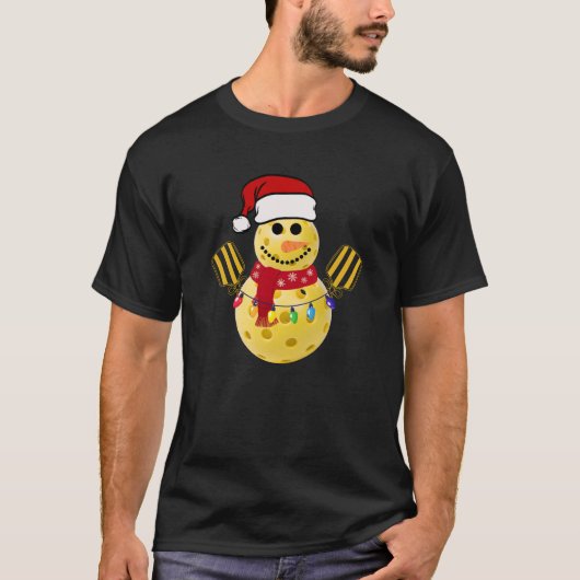 Pickleball Christmas Snowman Funny T-Shirt Gift Tシャツ (正面)