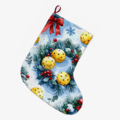 Pickleball Christmas themed ラージクリスマスストッキング (正面 (吊り時))