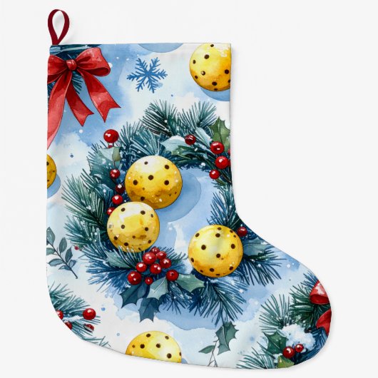 Pickleball Christmas themed ラージクリスマスストッキング (正面)