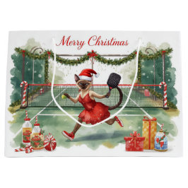 Pickleball Christmas themed with cat  ラージペーパーバッグ