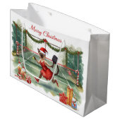 Pickleball Christmas themed with cat  ラージペーパーバッグ (正面アングル)