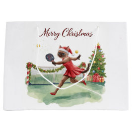 Pickleball Christmas themed with cat  ラージペーパーバッグ