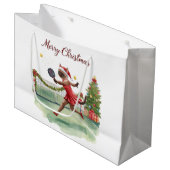 Pickleball Christmas themed with cat  ラージペーパーバッグ (正面アングル)