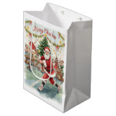 Pickleball Christmas themed with Santa Claus ミディアムペーパーバッグ (正面アングル)