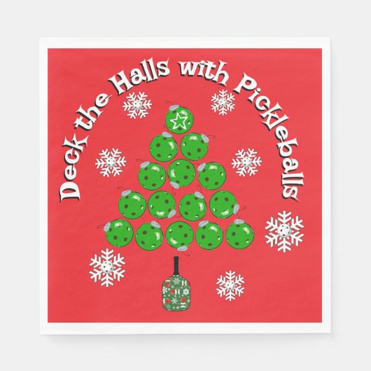Pickleball Christmas Tree Deck the Halls Party スタンダードランチョンナプキン (正面)