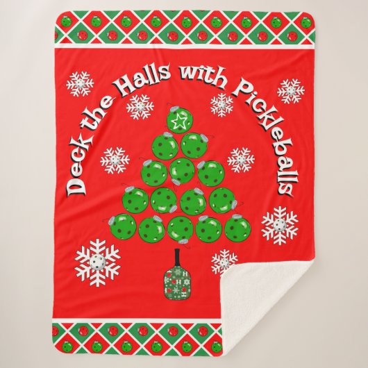 Pickleball Christmas Tree Deck the Halls Red Green シェルパブランケット (正面)
