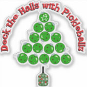 Pickleball Christmas Tree Deck the Halls Red Green シール (正面)
