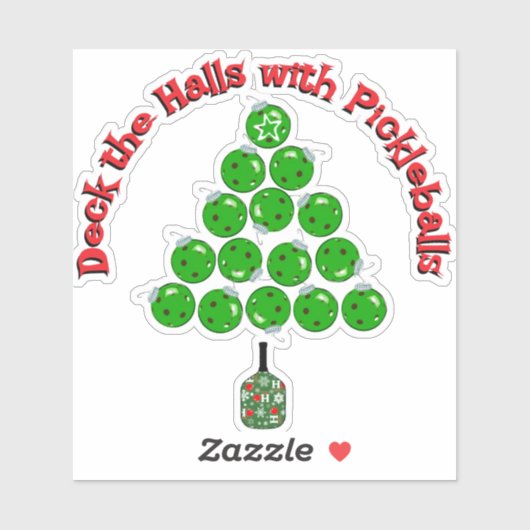 Pickleball Christmas Tree Deck the Halls Red Green シール (シート)