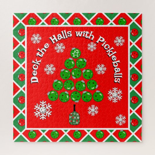 Pickleball Christmas Tree Deck the Halls Red Green ジグソーパズル (縦)