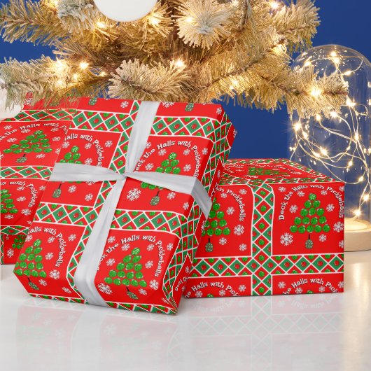 Pickleball Christmas Tree Deck the Halls Red Green ラッピングペーパー (クリスマス)