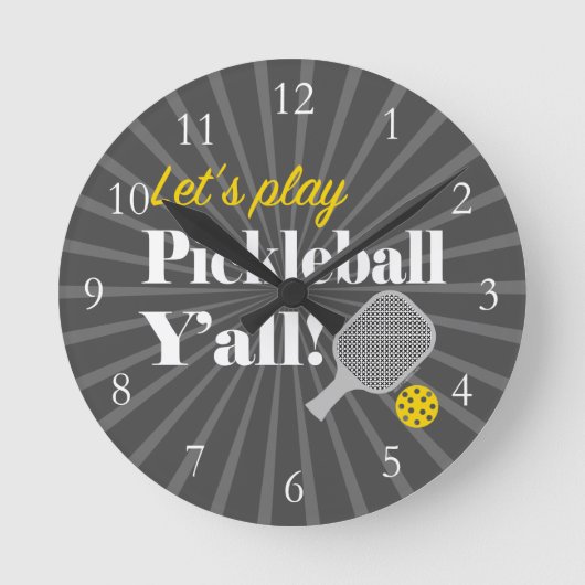 Pickleball Clock Let's Play Funny Gift for Player ラウンド壁時計 (正面)