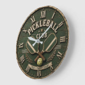 Pickleball Club Rustic Vintage Pickleball Paddle ラージ壁時計 (傾斜)