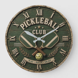 Pickleball Club Rustic Vintage Pickleball Paddle ラージ壁時計