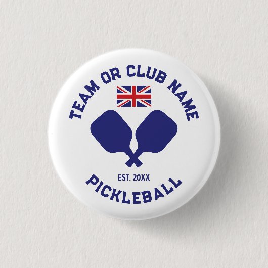 Pickleball Club Team UK United Kingdom Flag Custom 缶バッジ (正面)
