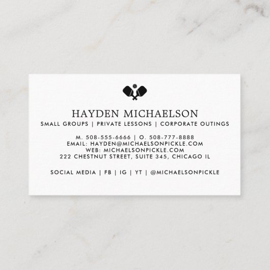 Pickleball Coach 教え's Pro – ロゴの追加 名刺 (裏面)