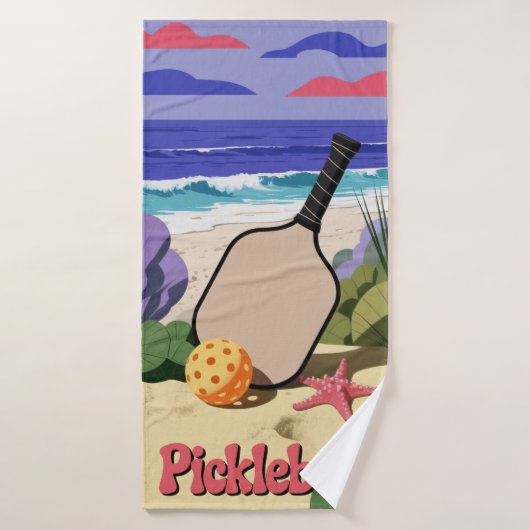 Pickleball Coastal Paddle Scene With Starfish バスタオル (バスタオル)