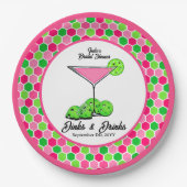 Pickleball Cosmo Dinks & Drinks Pink Honeycomb ペーパープレート (正面)