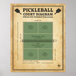 Pickleball Court Diagram - Official USA Dimensions ポスター