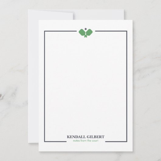 Pickleball Custom Name Notecard | Navy Green ノートカード (正面)