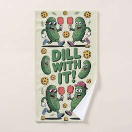 Pickleball Dill With It Cartoon Pickle ハンドタオル