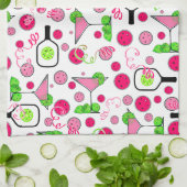 Pickleball Dinks & Drinks Bridal Shower Pink Cosmo キッチンタオル (折り畳み)
