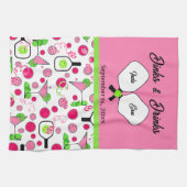 Pickleball Dinks & Drinks Bridal Shower Pink Cosmo キッチンタオル (横)