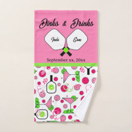 Pickleball Dinks & Drinks Bridal Shower Pink Cosmo ハンドタオル