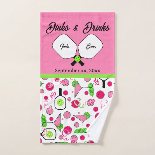 Pickleball Dinks & Drinks Bridal Shower Pink Cosmo ハンドタオル (ハンドタオル)