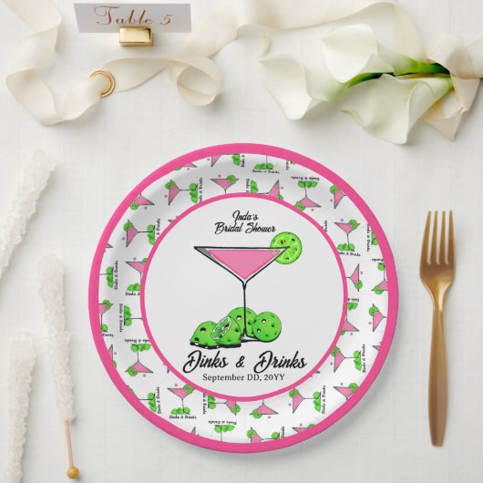 Pickleball Dinks & Drinks Pink Cosmo Cocktails  ペーパープレート (ウェディング)