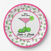 Pickleball Dinks & Drinks Pink Cosmo Cocktails  ペーパープレート (正面)