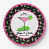 Pickleball Dinks & Drinks Pink Cosmo Cocktails  ペーパープレート (正面)