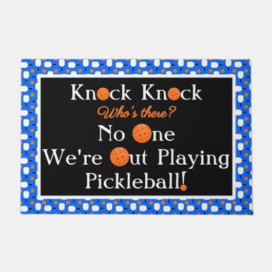 Pickleball Entryway Knock Knock Joke Blue Orange ドアマット (正面)