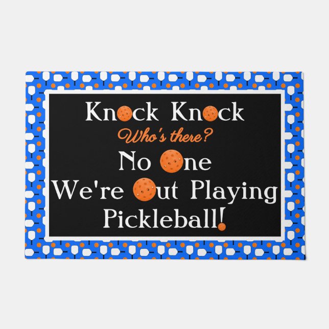 Pickleball Entryway Knock Knock Joke Blue Orange ドアマット (正面)