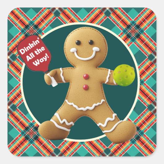 Pickleball Gingerbread Cheer スクエアシール (正面)