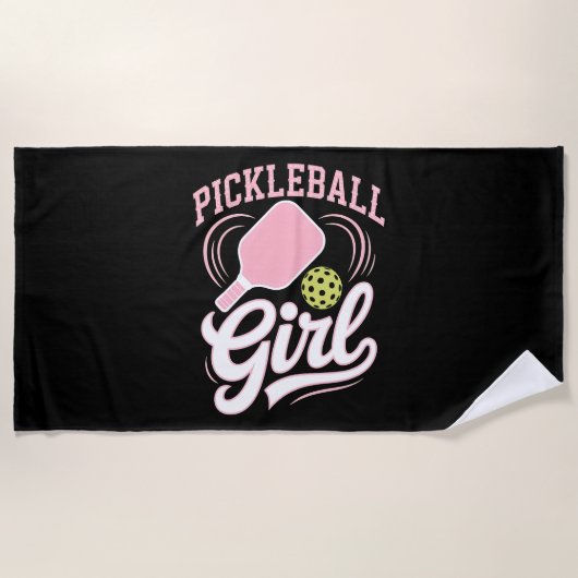Pickleball Girl Player ビーチタオル (正面)