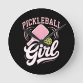 Pickleball Girl Player ラウンド壁時計 (正面)