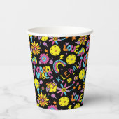 Pickleball Groovy、レトロ90s、黒 紙コップ (裏面)