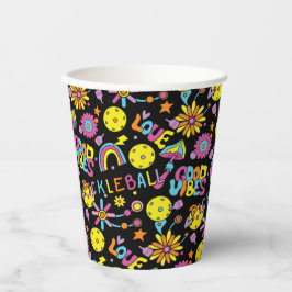 Pickleball Groovy、レトロ90s、黒 紙コップ