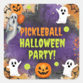 Pickleball Halloween Party with paddle and ball スクエアシール (正面)