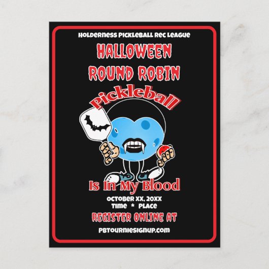 Pickleball Halloween Round Robin Party Vampire インビテーションポストカード (正面)