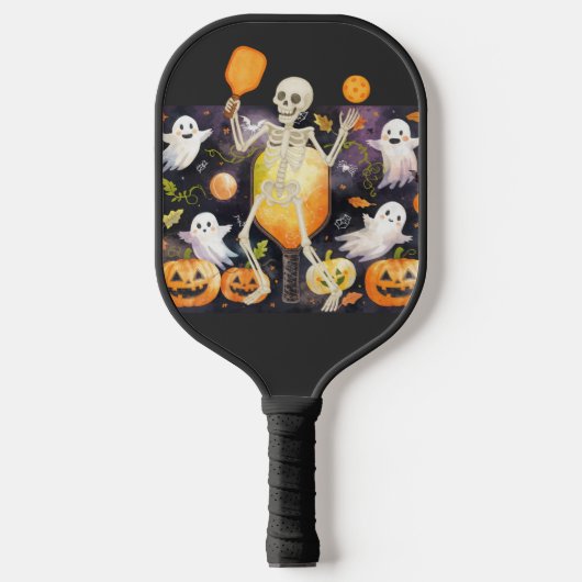 Pickleball Happy Halloween for player with ghost ピックルボールラケット (正面)